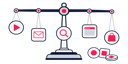 Bir analistin touchpoint jetonlarını çok kollu bir terazide tartması