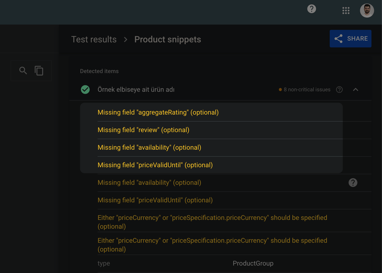 The warnings in schema