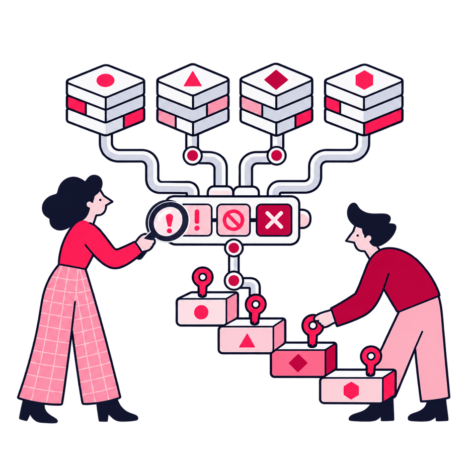 İki Zeo uzmanının ışıklı bir masada ölçümleme stack'ini inceleyip boşlukları iğnelerle işaretlemesi