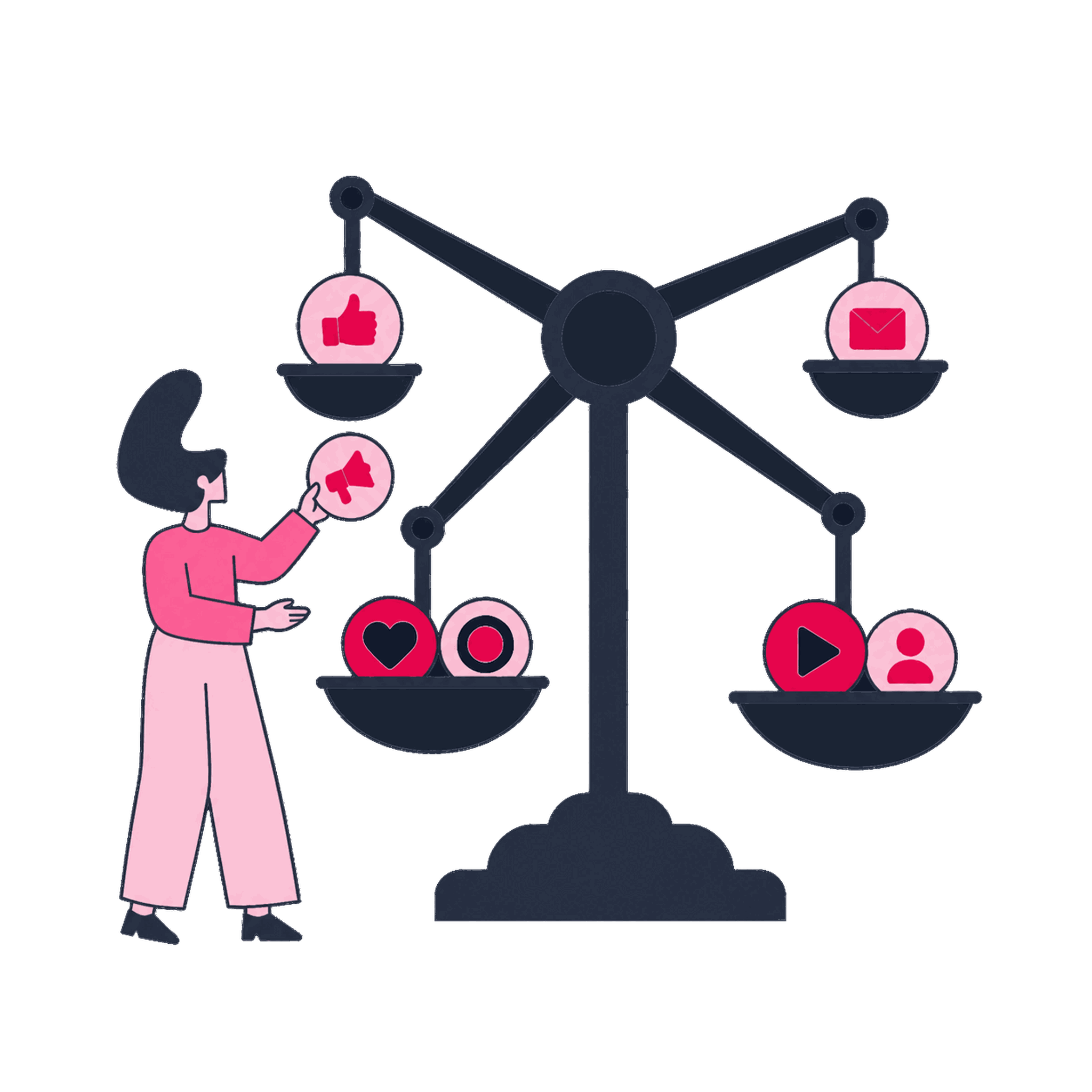 A Zeo analyst weighing touchpoint tokens on a multi-arm balance