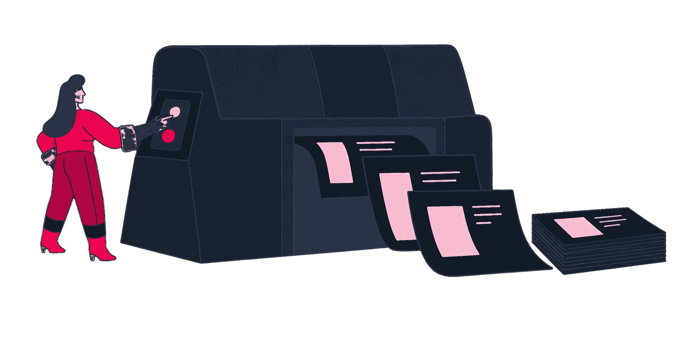 An operator starting a report press, with scheduled pages printing themselves