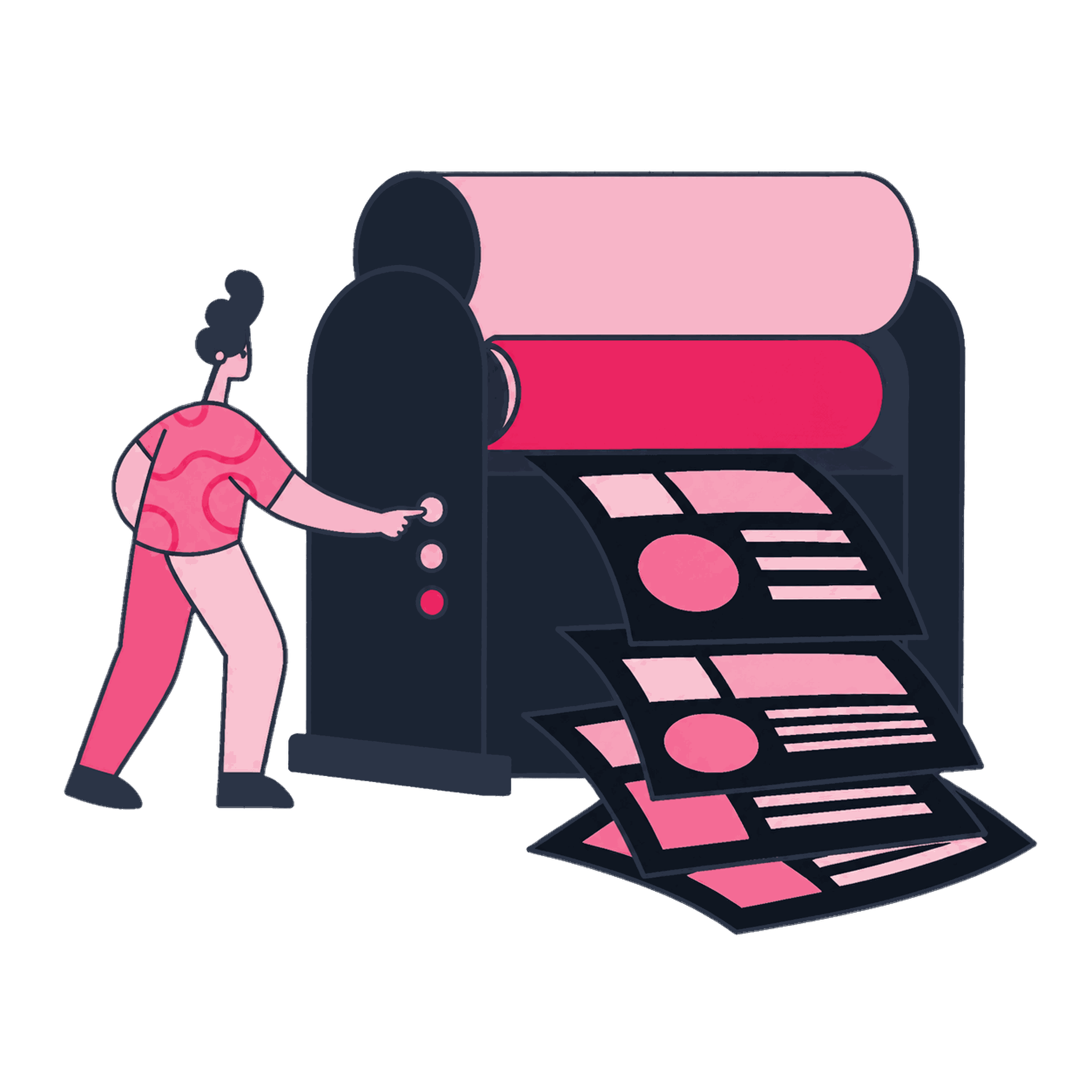 A Zeo operator starting a report press, with scheduled pages printing themselves