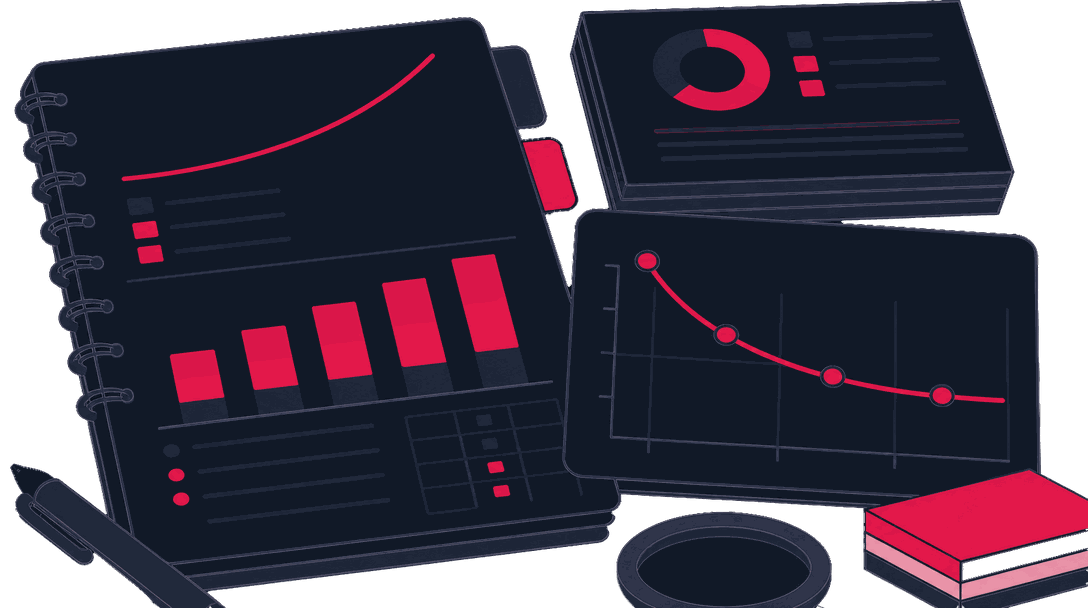 A cohort and LTV report next to a retention curve reference card