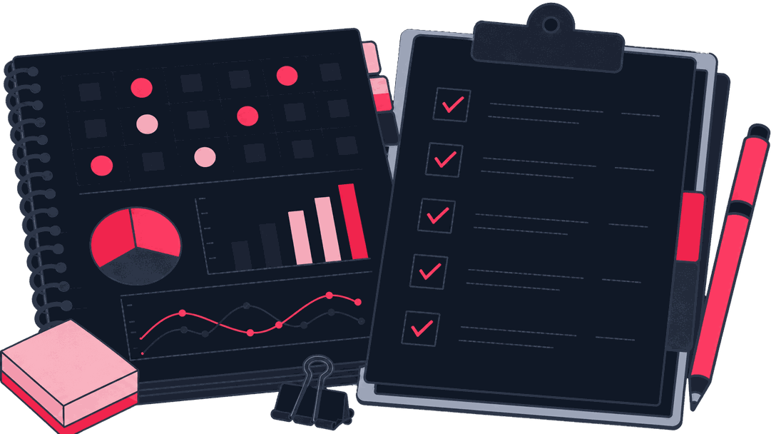A tag matrix sheet and a go-live checklist on a clipboard