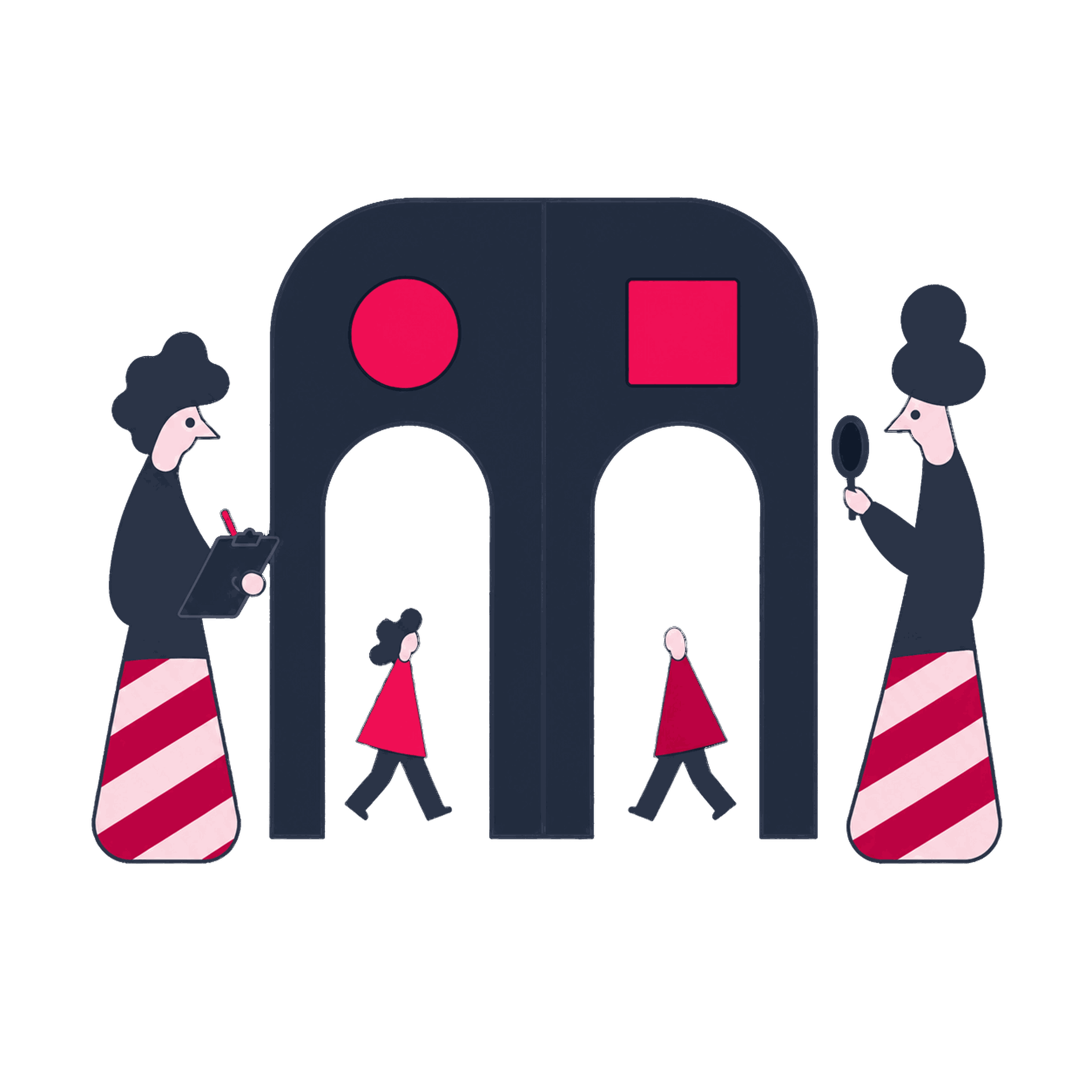 Two Zeo testers at an A/B door pair, measuring foot traffic
