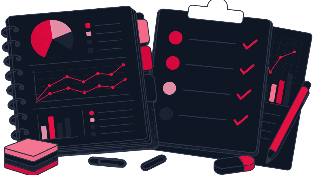 A findings binder and a prioritized fix list clipped to a clipboard