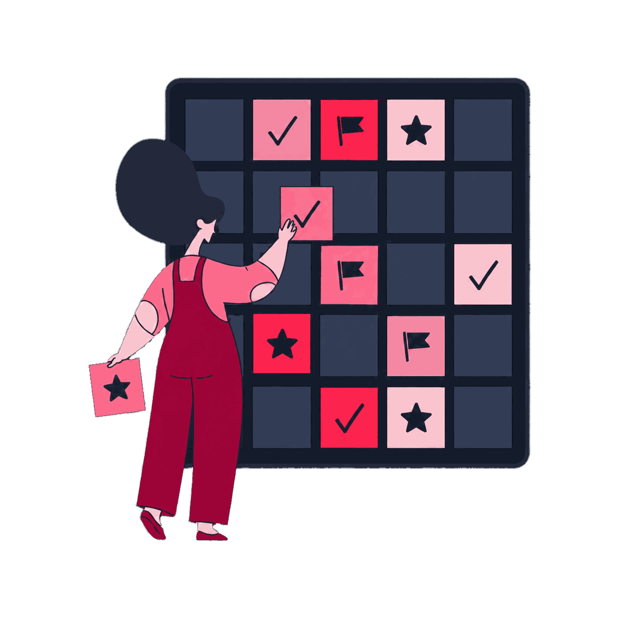 A Zeo planner arranging user actions and event tiles on a wall grid