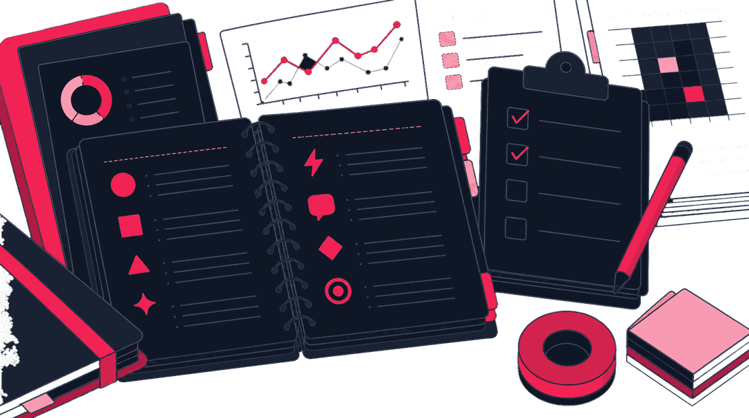 A spiral-bound tracking plan open to an event dictionary