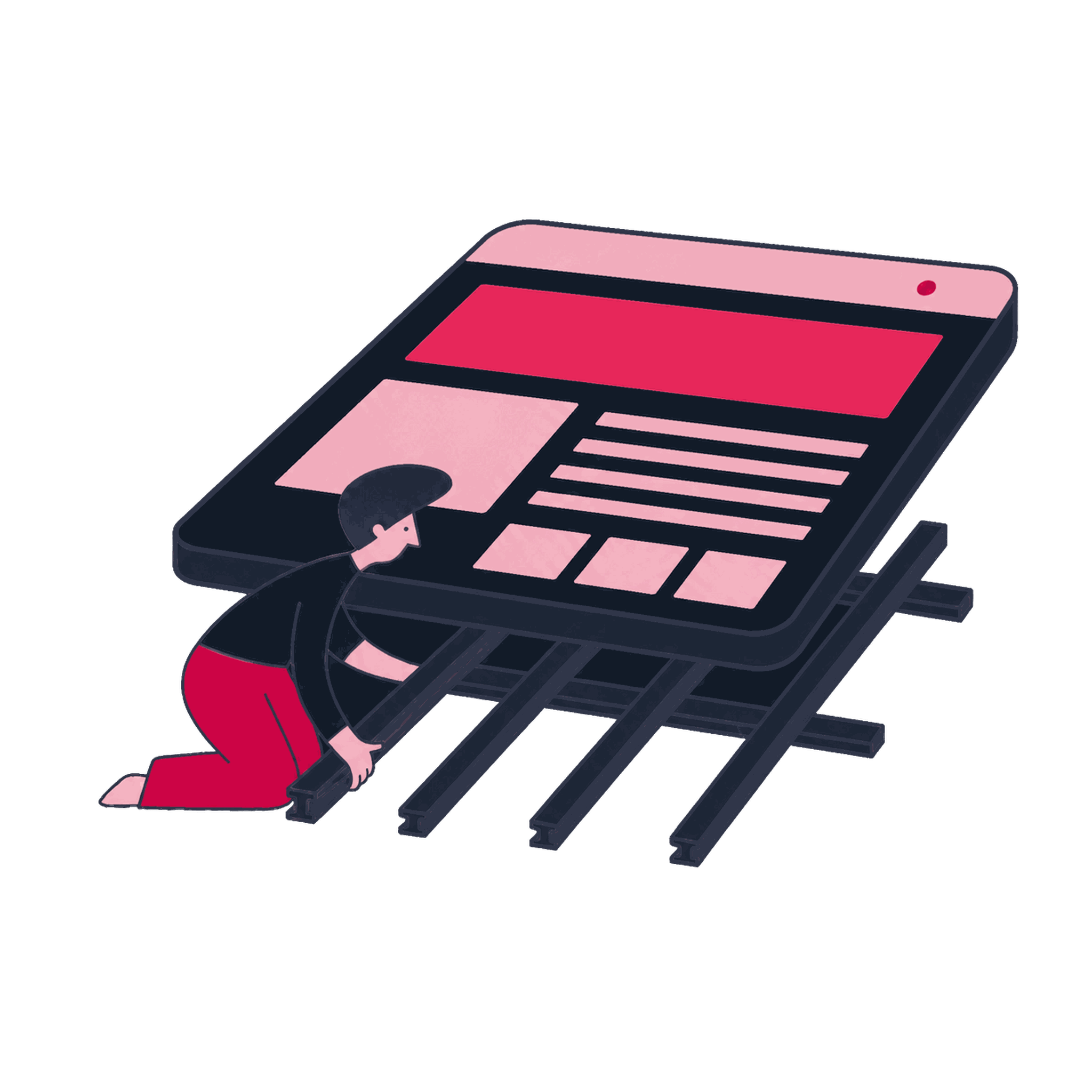 A Zeo builder laying dataLayer rails under a webpage floor