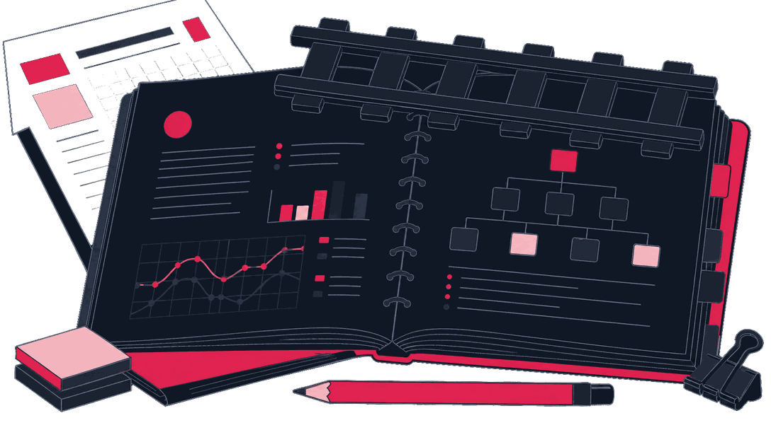 A dataLayer spec book open to a schema page, with a rail segment as a paperweight