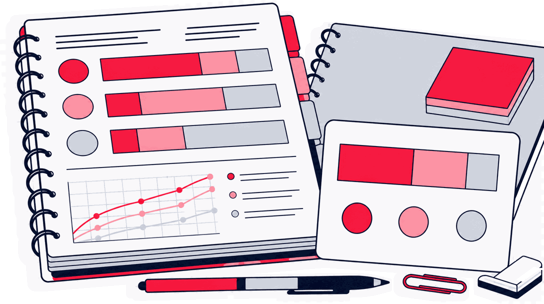 A model comparison sheet and a credit-split card