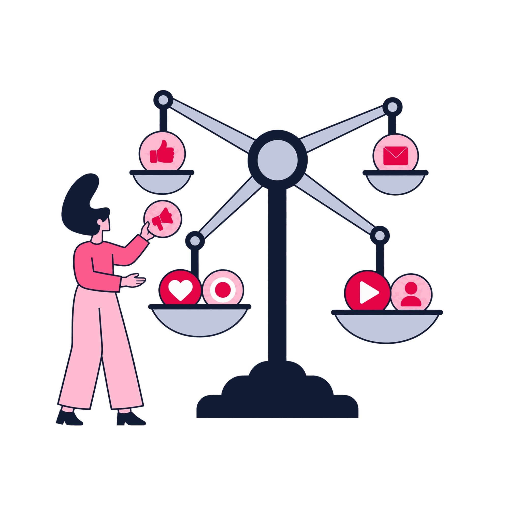 A Zeo analyst weighing touchpoint tokens on a multi-arm balance