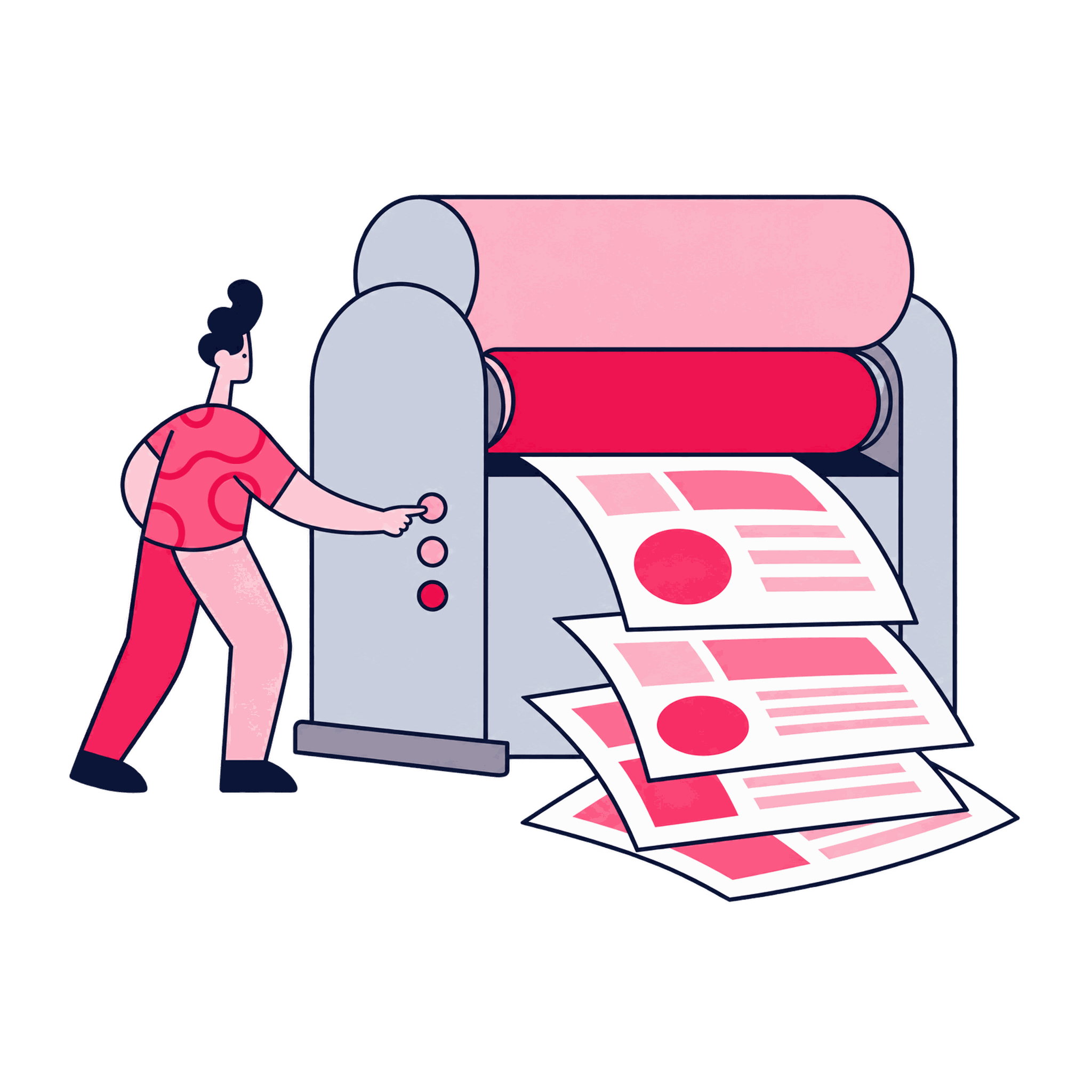 A Zeo operator starting a report press, with scheduled pages printing themselves