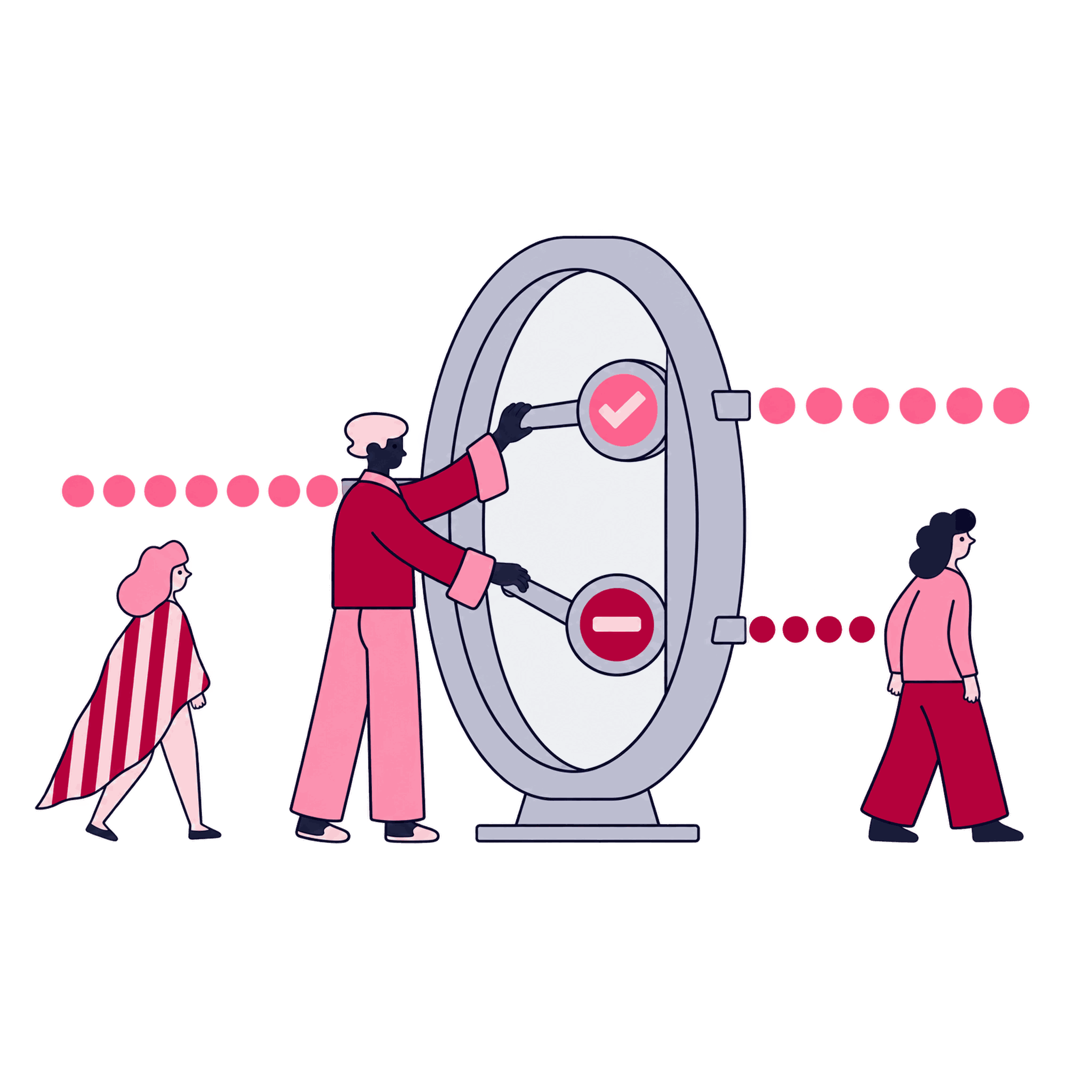 A Zeo specialist at a consent gate routing allowed and blocked signal lanes