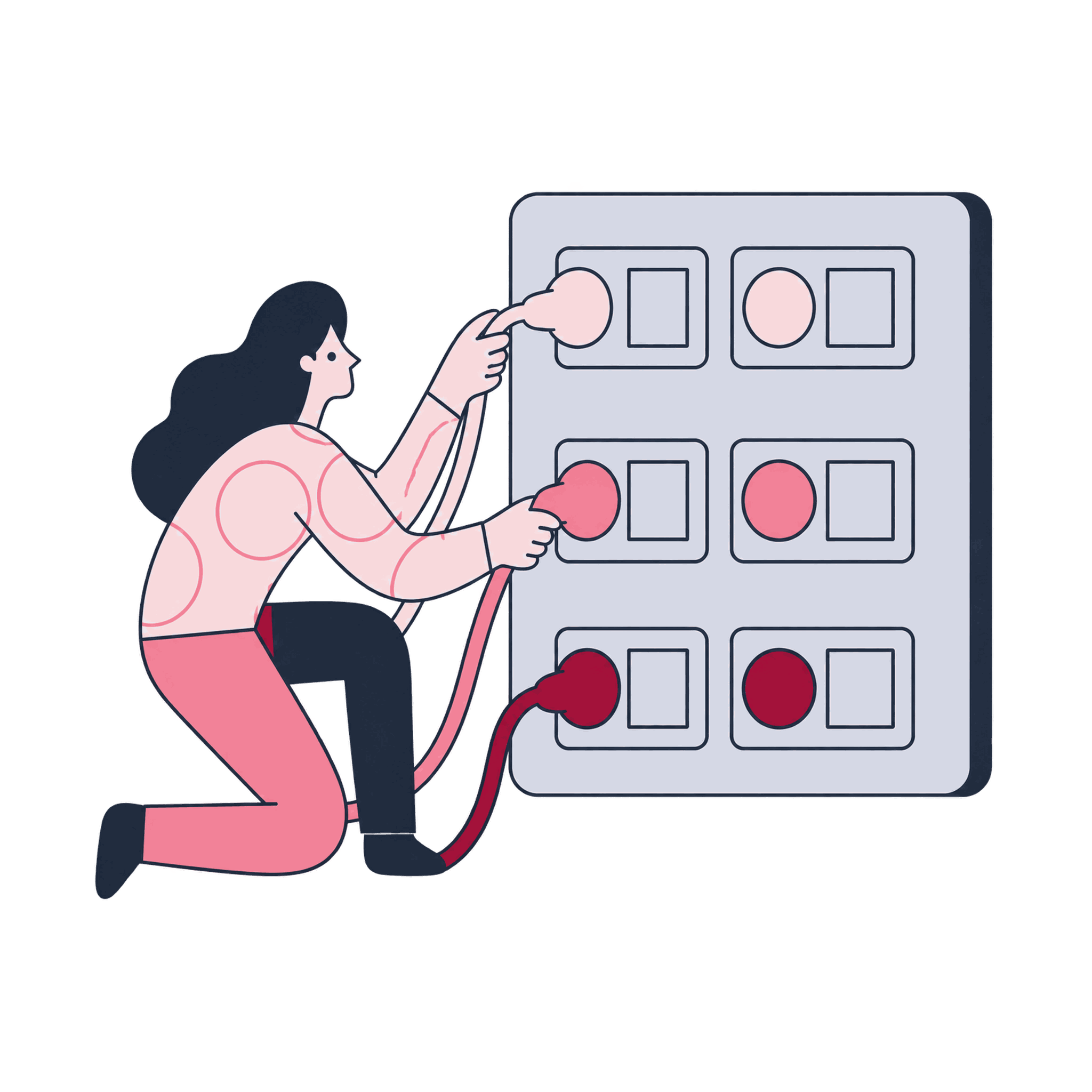 A Zeo technician wiring conversion tags to a switchboard of ad platforms