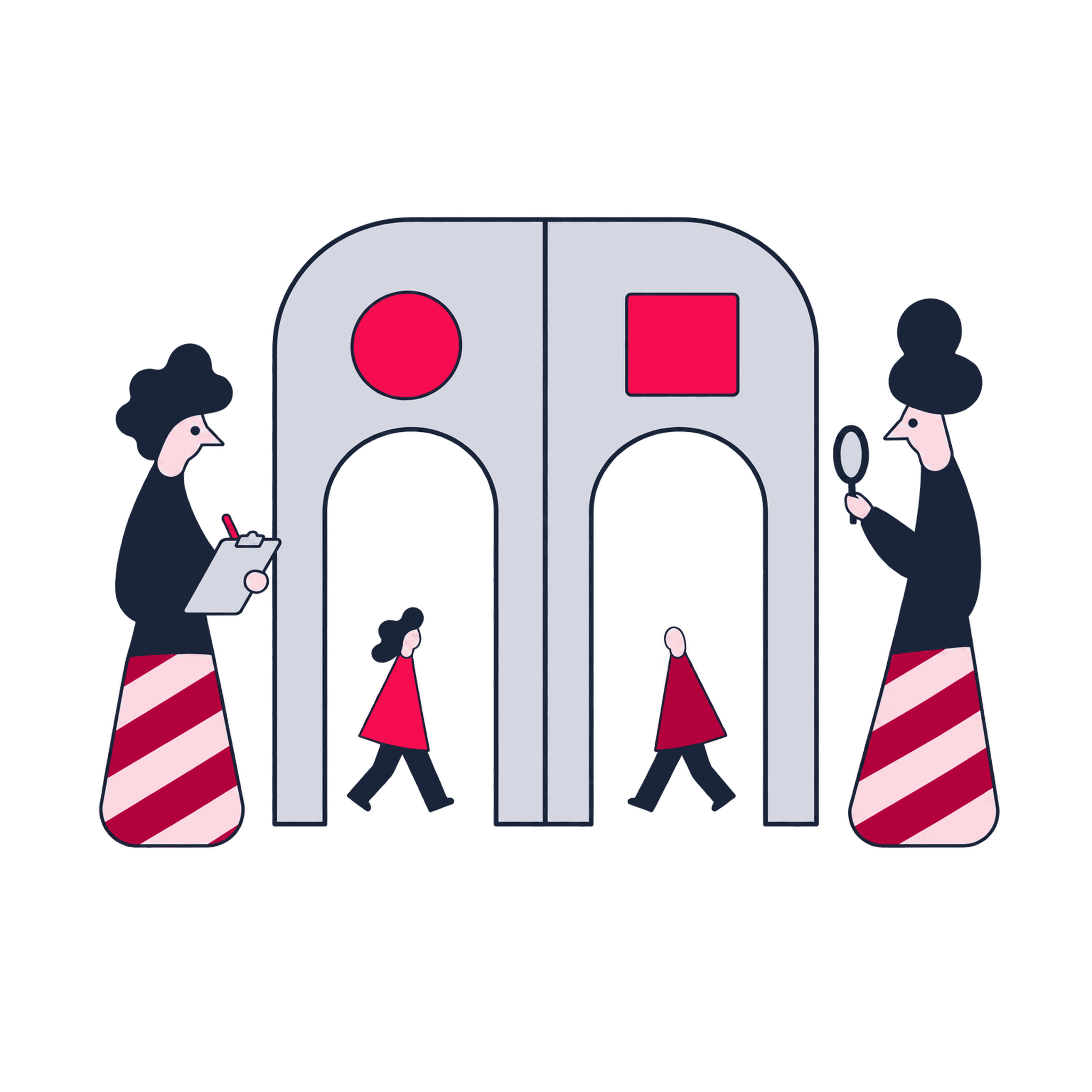 Two Zeo testers at an A/B door pair, measuring foot traffic