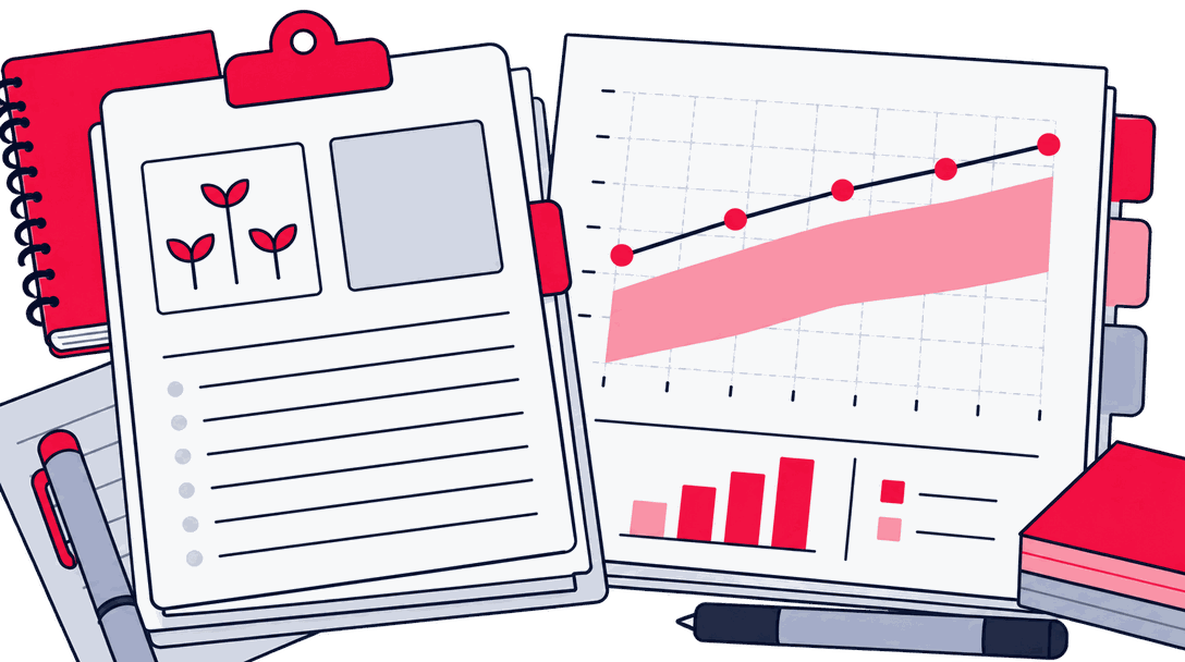 A test design one-pager and a readout chart with a confidence band
