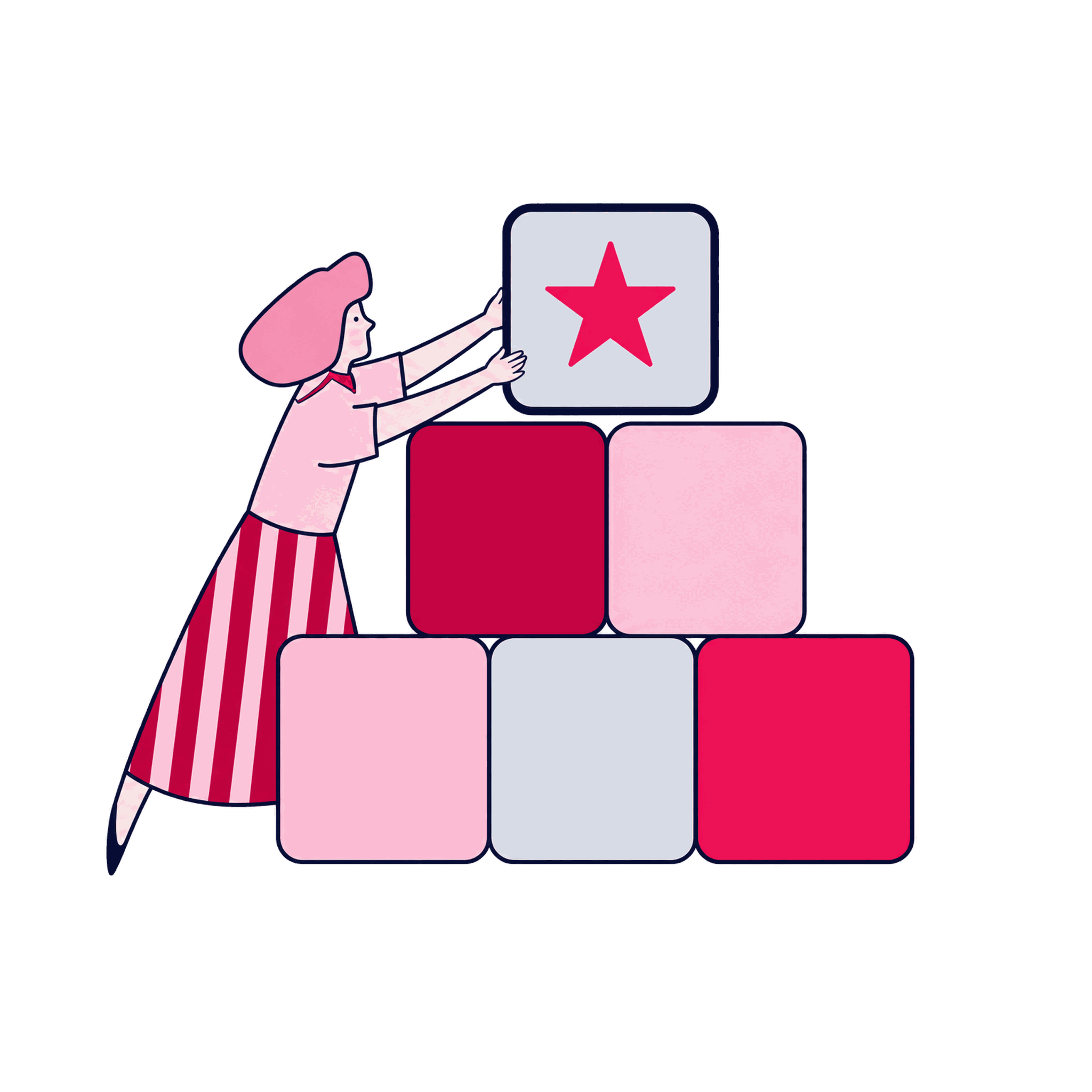 A Zeo architect arranging KPI blocks into a pyramid with the north-star metric at the top