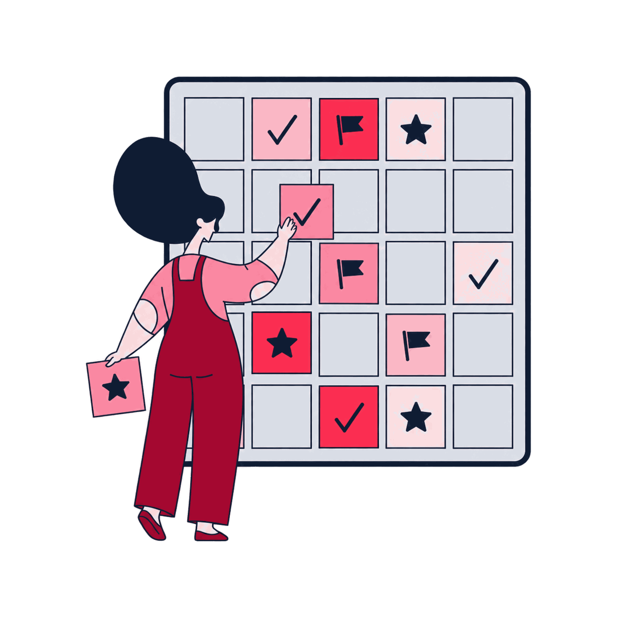 A Zeo planner arranging user actions and event tiles on a wall grid
