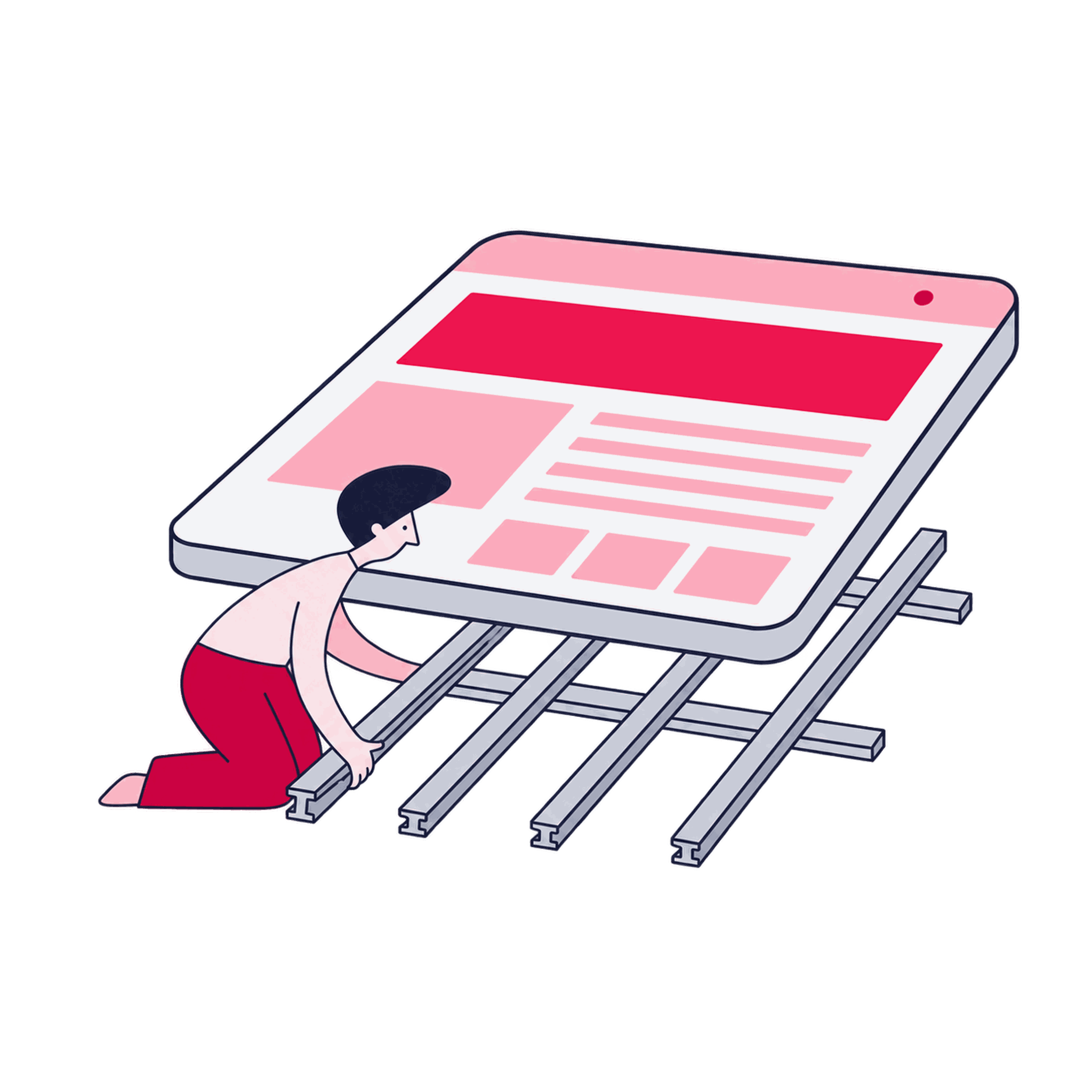A Zeo builder laying dataLayer rails under a webpage floor