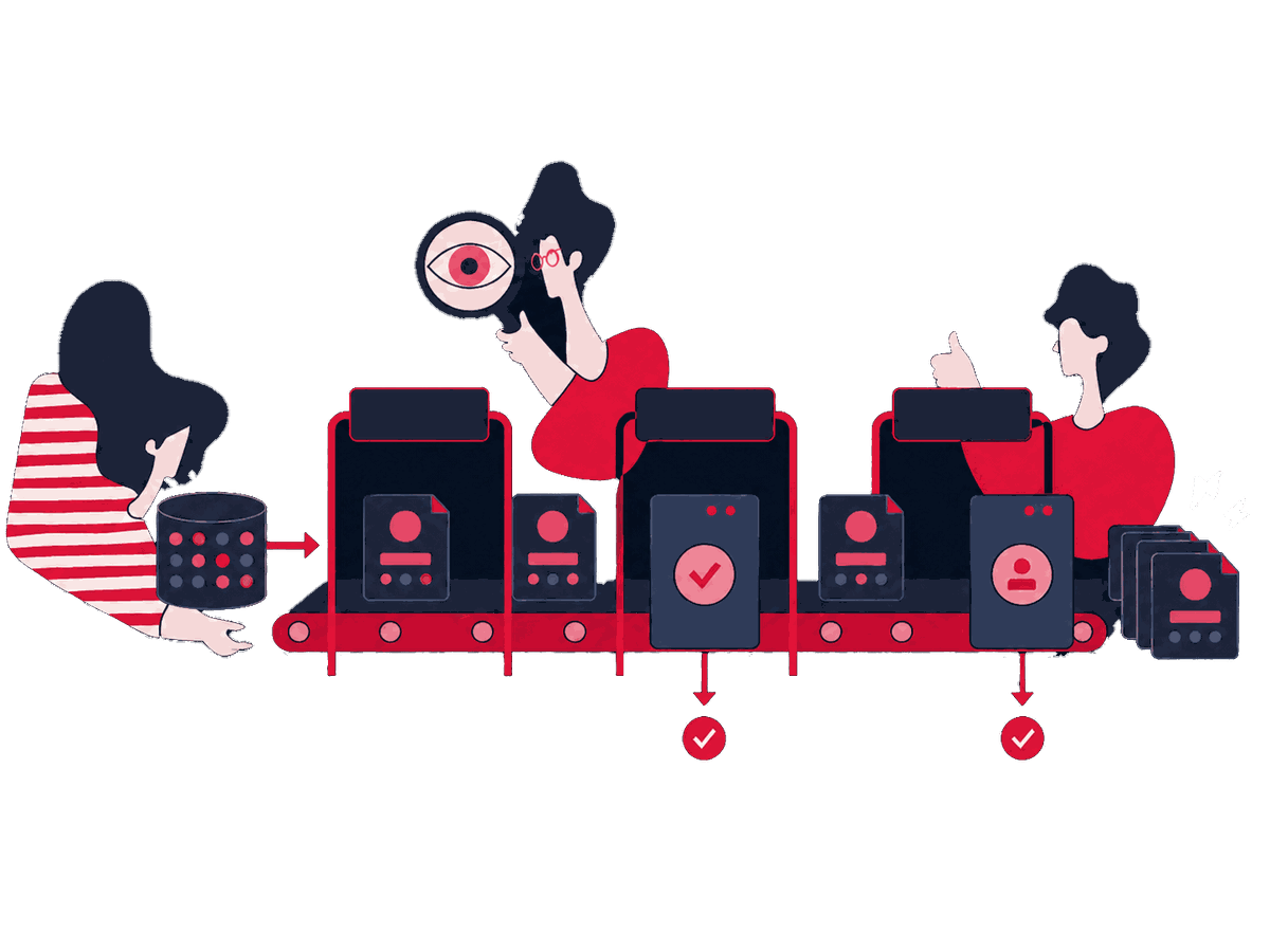 A Zeo specialist guides page records through transparent pipeline tubes toward a private preview, a human approval desk, and a guarded launch platform.