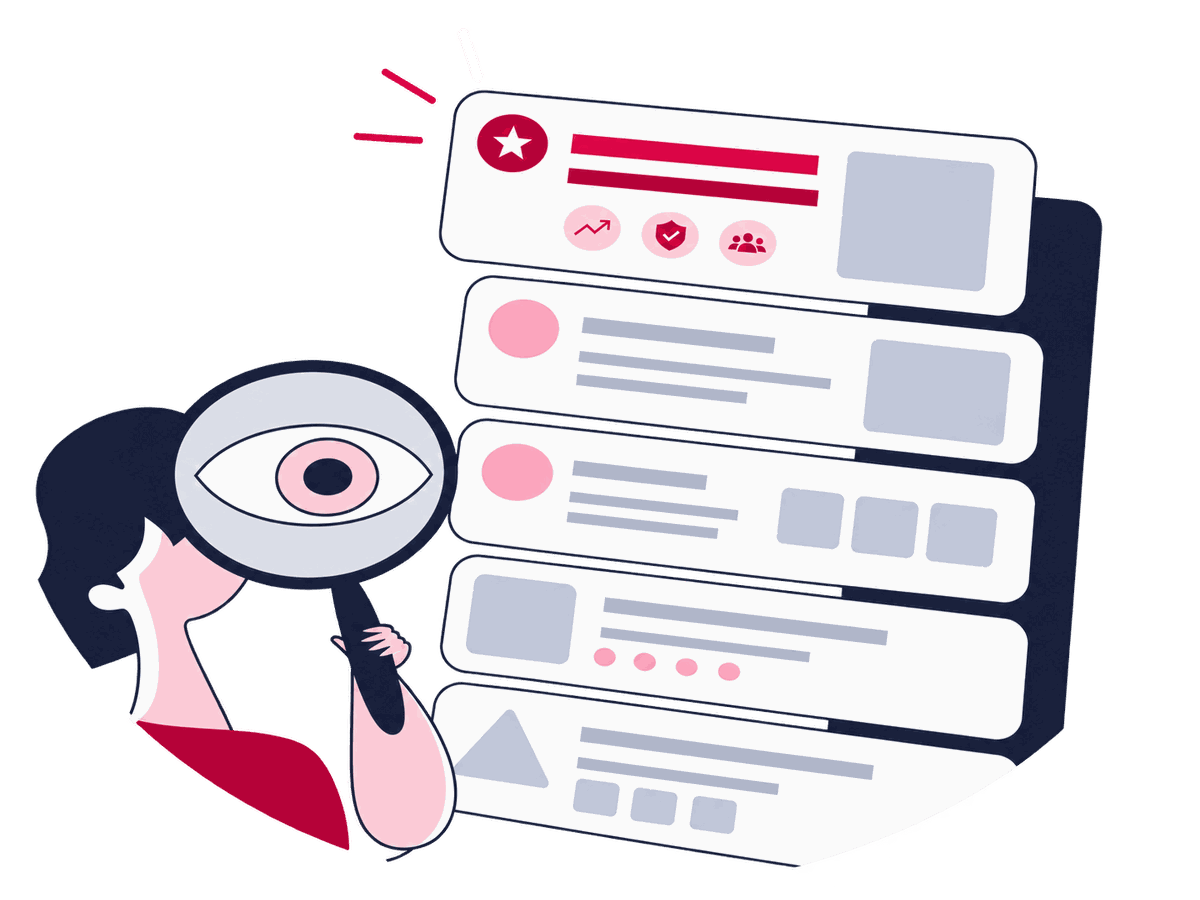 A Zeo analyst compares two oversized search result scrolls and circles the meaningful gap between them.