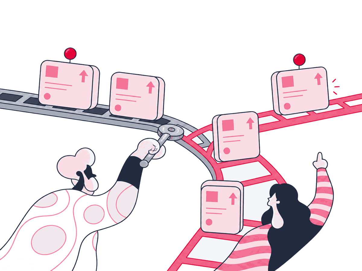 Two Zeo specialists route old URL cards across a tested bridge toward matching new pages while no-match cards stop at a review gate.