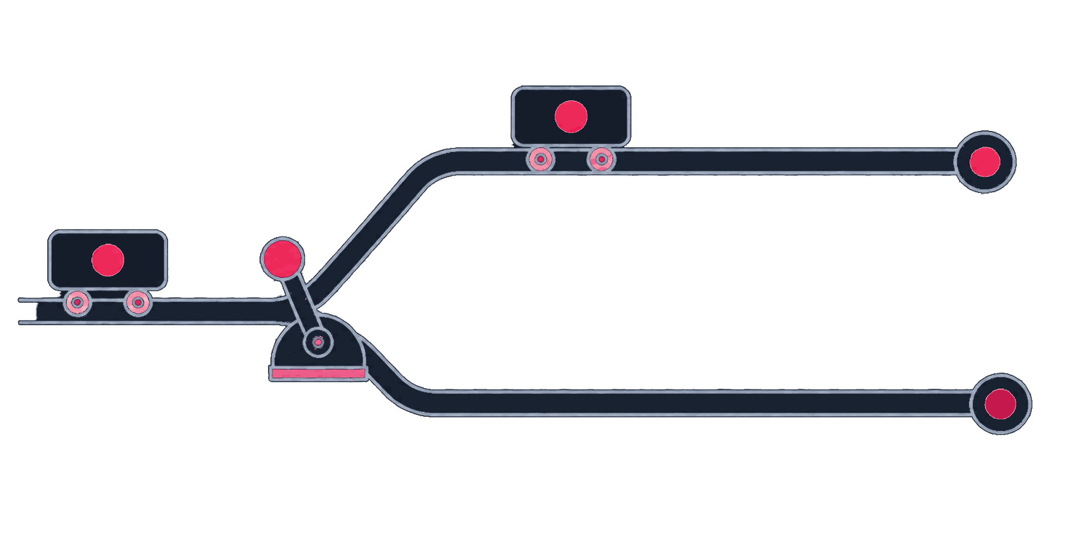 A live campaign branching into a draft variant, with a traffic split gauge and a locked decision-rule card