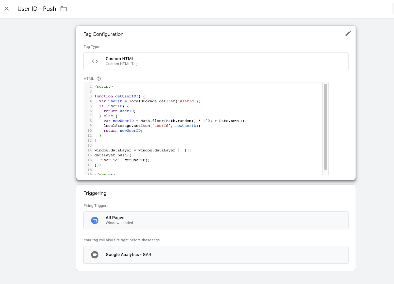 How to send user id to google analytics 4 userid push